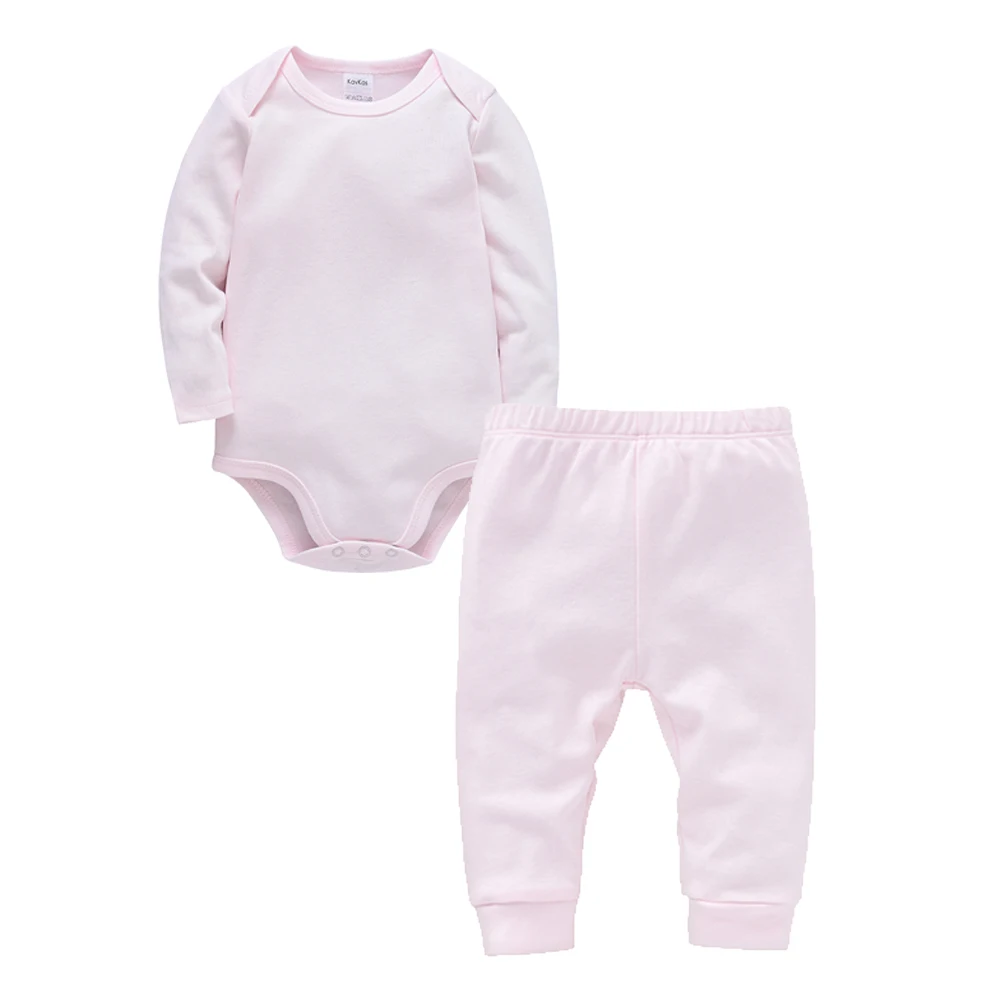 Muslin Plain 2 Pieces Baby Clothing Set Baby Boys Romper With Pants Red Pink Blue Kids Jumpsuit Blank For Newborn Gift Set