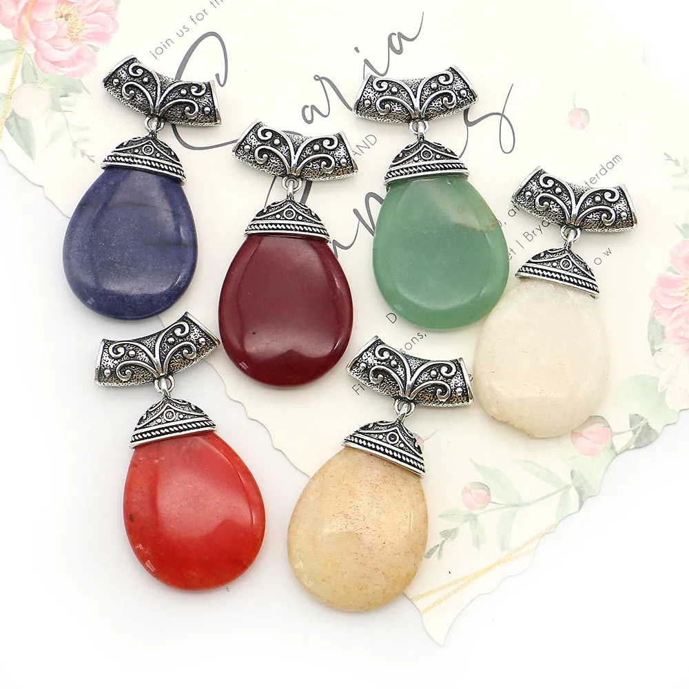 

Dyed Colorful Natural Stone Polished Teardrop-shaped Single-Hole Alloy Pendant DIY Necklace Earring Exquisite Jewelry Accessory