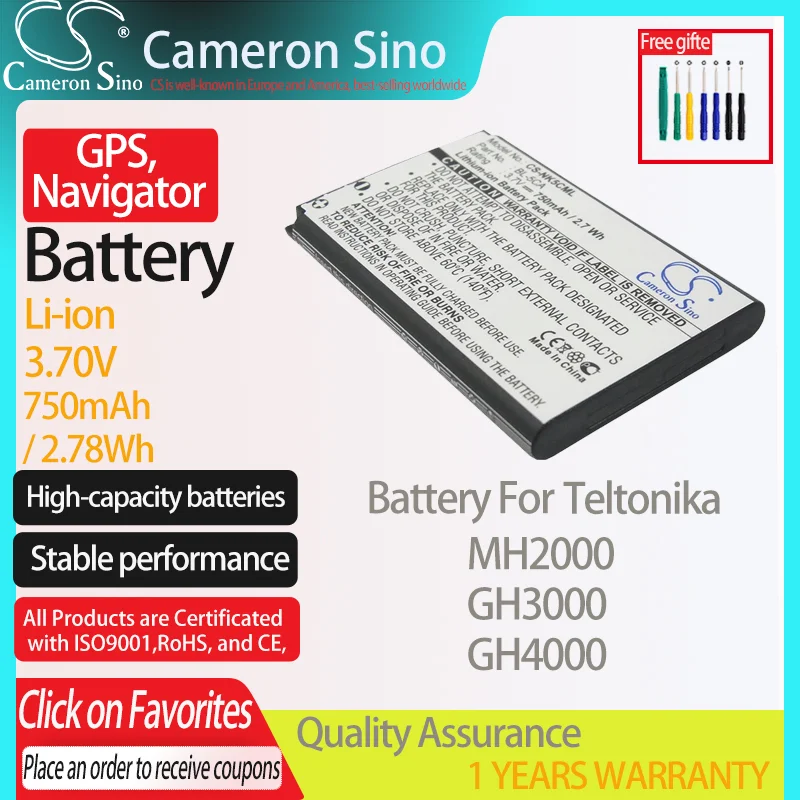 CameronSino Battery for Teltonika MH2000 GH3000 GH4000 GPS,Navigator battery 750mAh/2.78Wh 3.70V Li-ion Black