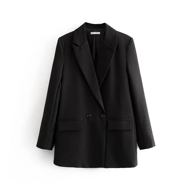 Blazer de peito duplo para mulheres, casaco vintage para senhoras, gola entalhada, manga longa, casacos chiques para escritório, tops elegantes, 2021