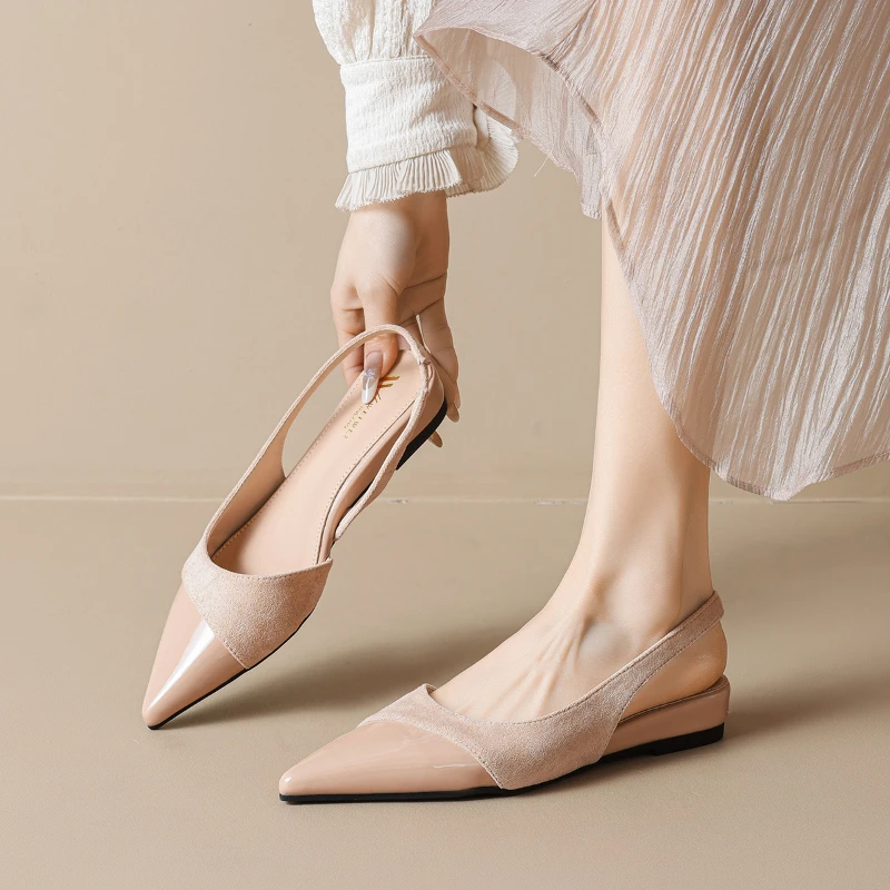 

Women Gentle Fairy Style Nude Single Shoes French Pointed Toe Shallow Mouth Closed Toe Backless Sandals Elegant Comfort Casual