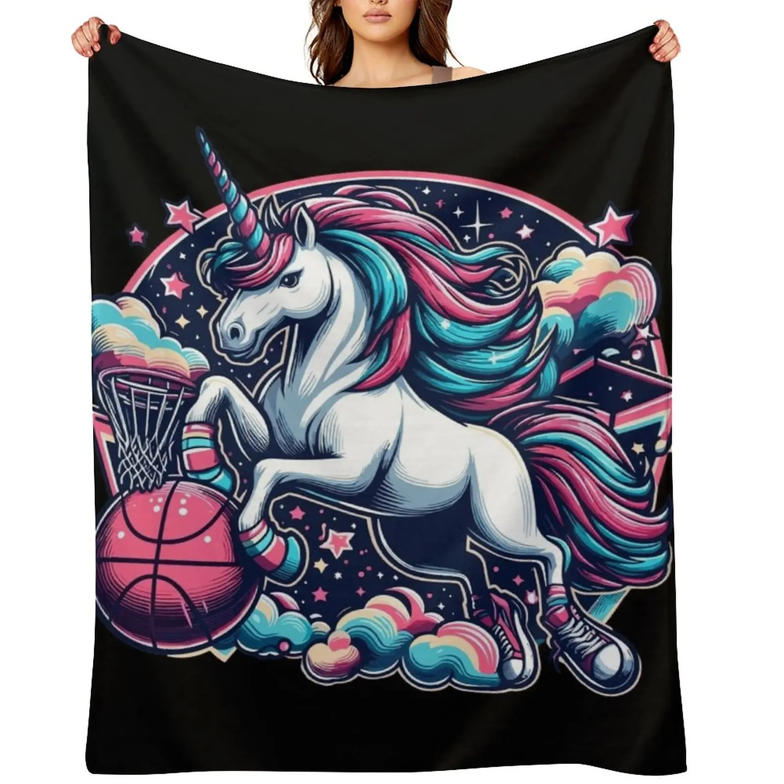 

Basketball unicorn gift Throw Blanket Nap Plaid on the sofa Extra Large Throw manga Blankets