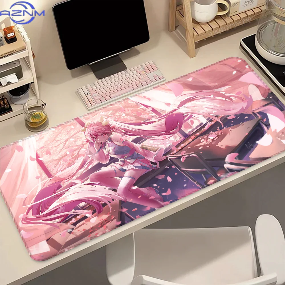 H-Hatsune M-Miku Pink Sakura Kawaii Large Extended Gaming Mouse Pad Desk Mat Keyboard Rug for PC Laptop Gamer Anime Desktop Mat
