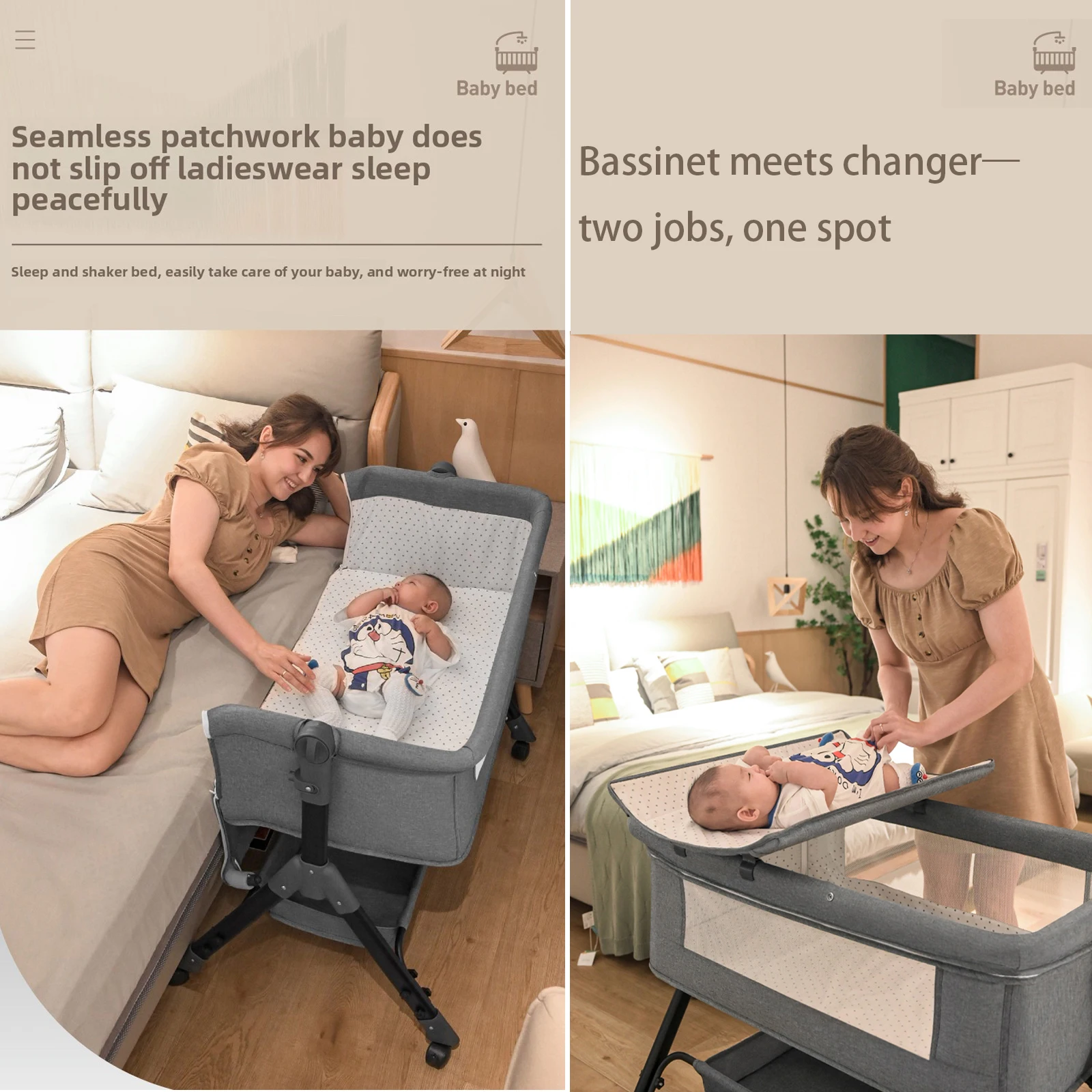 سرير أطفال بجانب السرير مهد نائم 3 في 1 محمول هزاز سرير أطفال هزاز للرضع سلال سفر لحديثي الولادة عناصر متعددة الوظائف #2