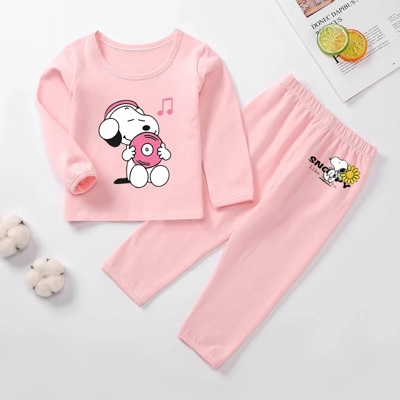 Snoopy Velvet Pajama Loungewear Pajamas Kids Two-piece Set Warm Pajamas Autumn Cotton Long-sleeved Trousers O-Neck Thickened Set