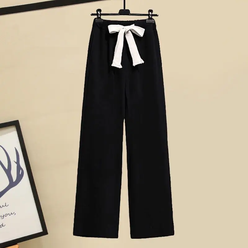 Autumn and Winter Fashion Set Women\'s New Korean Edition Small Fragrance Sweater High Waist Wide Leg Pants Two Piece Set