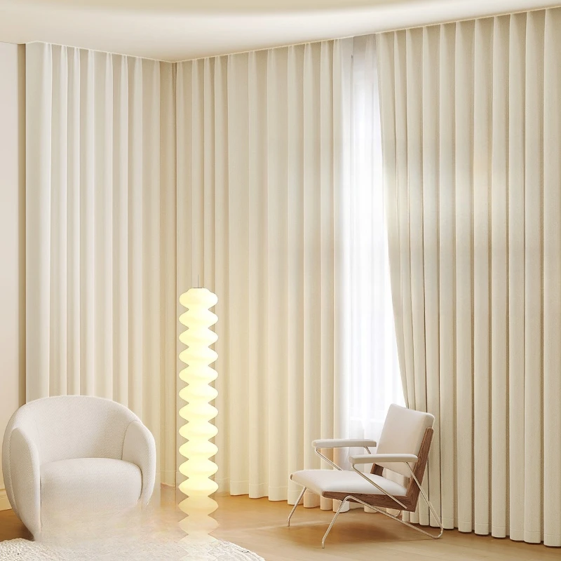 

Double-sided chenille curtains finished full blackout bedroom high-end modern simple cream style Shaoxing