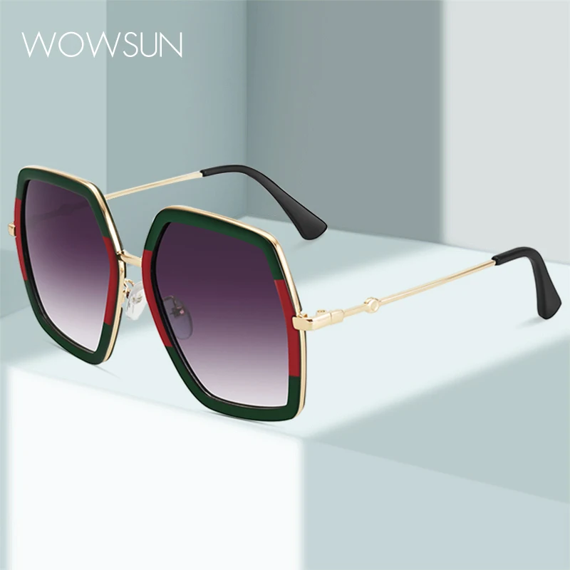 WOWSUN Women Irregular Hexagonal Fashion Sunglasses Large Frame Box Splicing Style Trendy UV400 Sunglasses W-8696