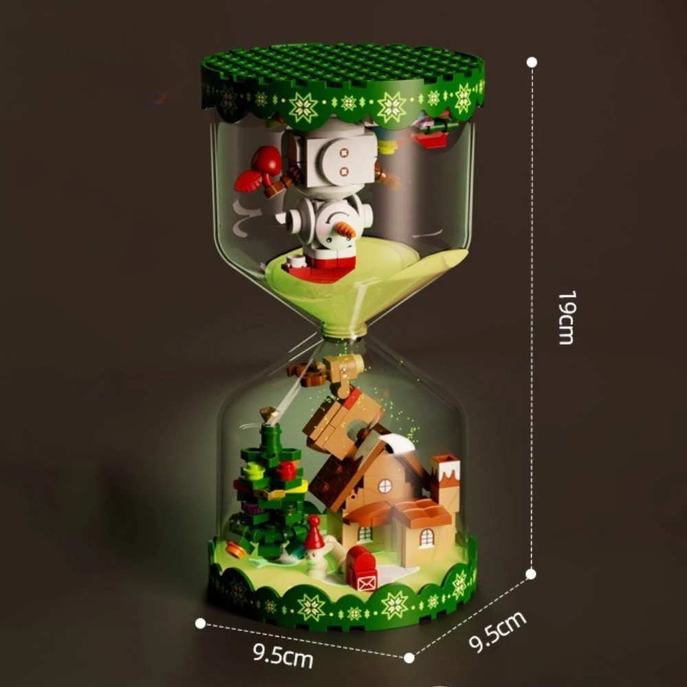 MOC ฤดูหนาวคริสต์มาสนาฬิกาทรายกระท่อมอาคารบล็อกชุดคริสต์มาสอีฟนับถอยหลังบ้านหิมะ DIY ของเล่นเด็กคริสต์มาสวันหยุดของขวัญ