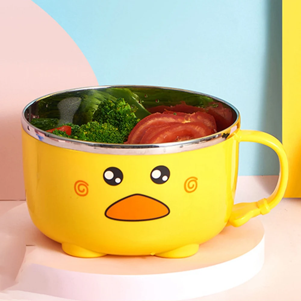 Duck Ramen Noodles Bowl with Lid Cute Stainless Steel Kitchen Fruit Instant Rice Soup Double-Layer Bowl Tableware 2