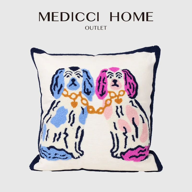 Medicci Home Unique And Funky Design Staffordshire Dogs Hook Throw Pillow Cover Luxury Tufting Cushion Case Housewarming Gifts