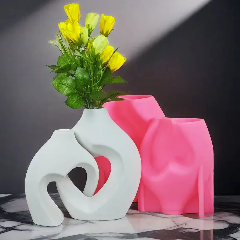 Large Heart hollow vase epoxy resin silicone mold irregular geometry love vase concrete cement mold gourd donut vase gypsum mold