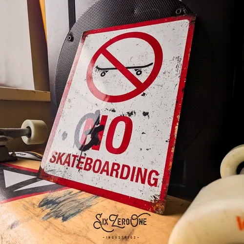 GO Skateboarding Metal Sign - Warning No skate vintage worn look bedroom mancave --Tin Sign