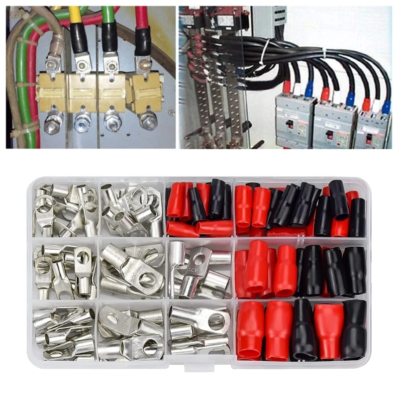 120pcs Convenient Cable Lug set Tube Cable Lugs Cable Lugs Set with Storage Suitable for Various Electrical Repairs