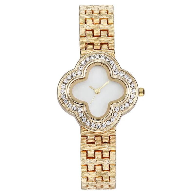 Women's Quartz Watch Four-Leaf Clover Diamond Dial Fashion Female Watches Casual Ladies Watch Daily Wear Girl Gifts