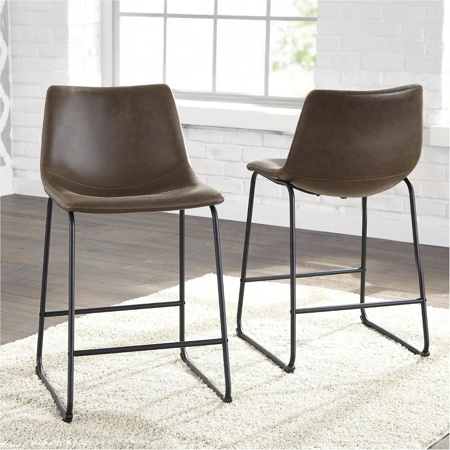 Counter Height Bar Stools, Set of 2, Brown