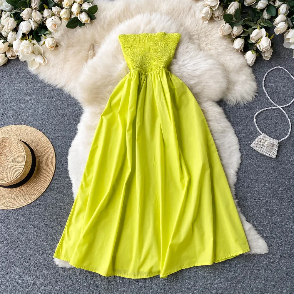 Vestido de verão sem alças para mulheres, estilo coreano, vestido A, vestidos elegantes de tubo, praia Boho, verão, sexy