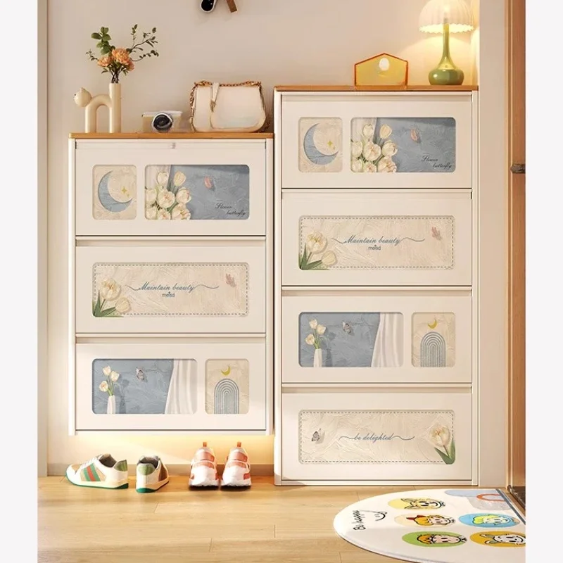

Ultra-thin shoe cabinet, small narrow door, household entry door storage cabinet integrated against the wall steel
