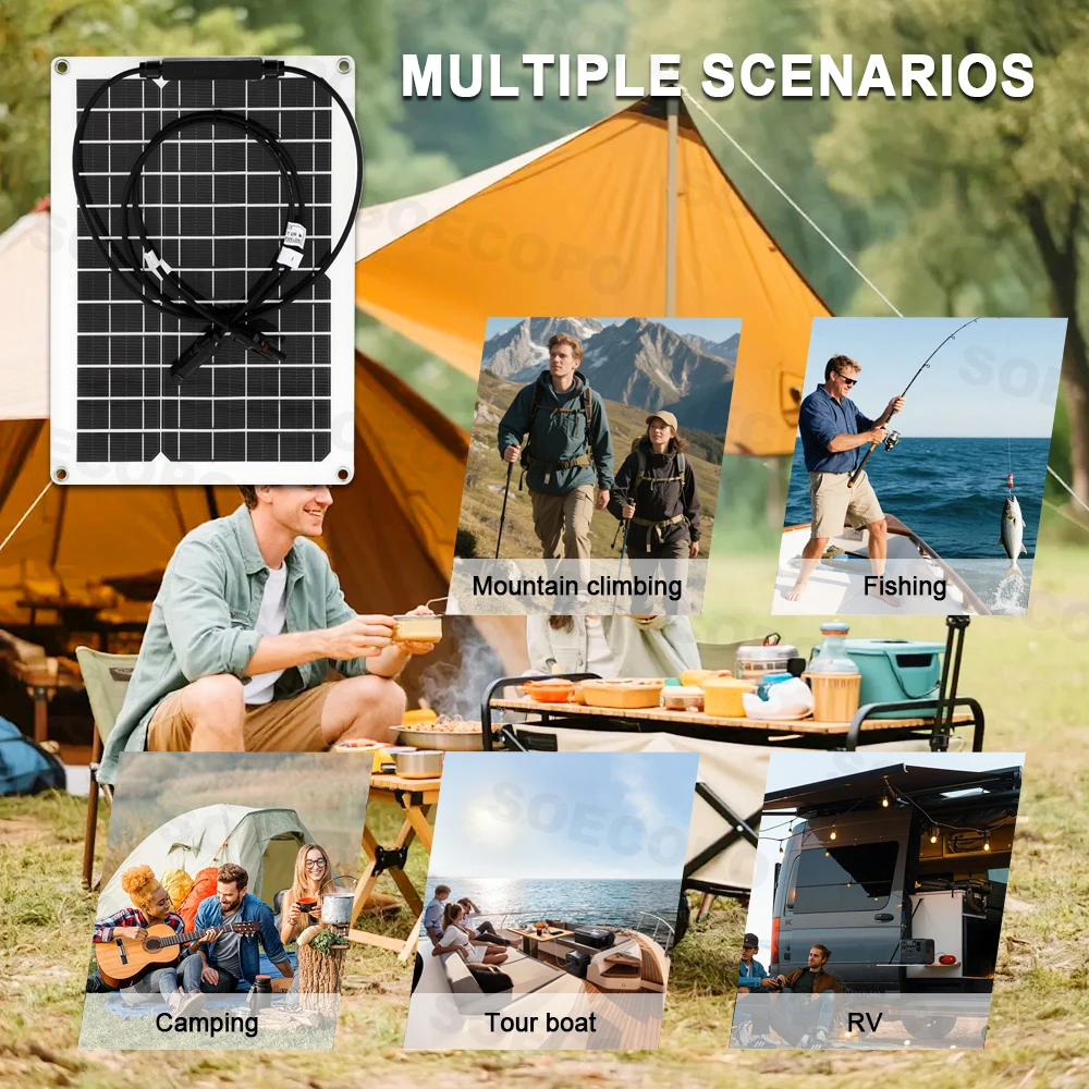 SOECOPO 1200W Portable Solar Panel Kit 2*600W Solar Panels (MC-4 18V) with Free 100A Controller & USB 5V Charging for Camping