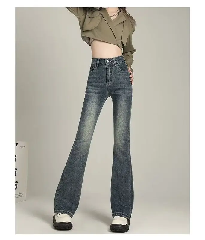 

Large Size High Waist Microbell Boots Jeans Spring And Summer Cleanfit Sle mid Stretch PU Fabric Ladies High Waist Jeans