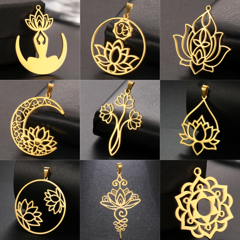 EUEAVAN 5 sztuk Unalome kwiat lotosu wisiorek budda buddyzm Om joga Charms naszyjnik kolczyki Amulet akcesoria do wyrobu biżuterii DIY