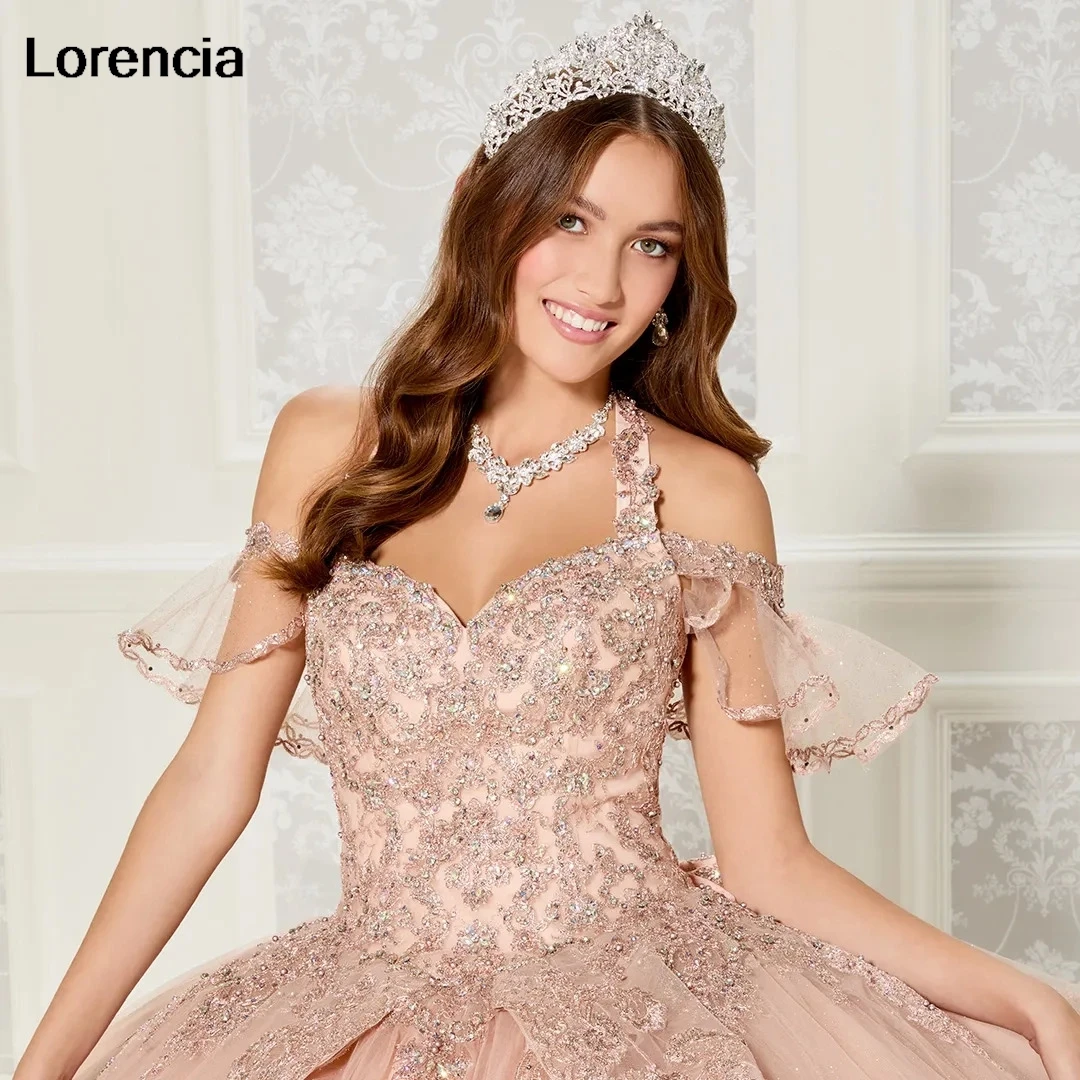 Vestido para quinceañeras lila personalizado, apliques De encaje dorado con cuello Halter, corsé con volantes y cuentas, 16 Vestidos De 15 Años YQD772 2024