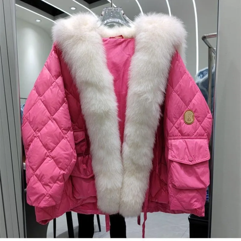 Abrigo de piel de zorro de imitación para mujer, Chaqueta corta holgada, de plumón, gruesa, cálida, informal, de Color sólido, a la moda, novedad de invierno, 2023