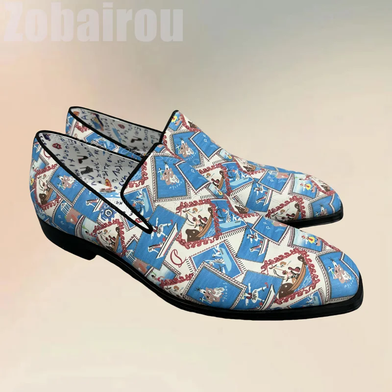 Colorful Floral Graffiti Print Square Toe Loafers Fashion Slip On Men Shoes Luxury Handmade Party Feast Banquet Men Casual Shoes