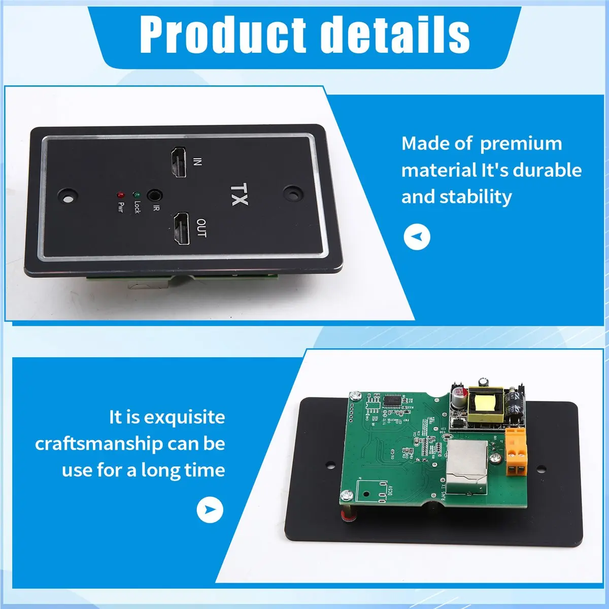 A26Z HD Wall Plate Extender -Compatible Wall Socket Panel Type High-Definition Network Cable Extender 50m 1080P
