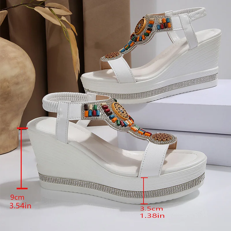 البوهيمي نمط مطاطا الكاحل الأشرطة صندل خشبي النساء جميلة سميكة سوليد منصة عدم الانزلاق الصنادل امرأة الشاطئ عطلة الأحذية #6