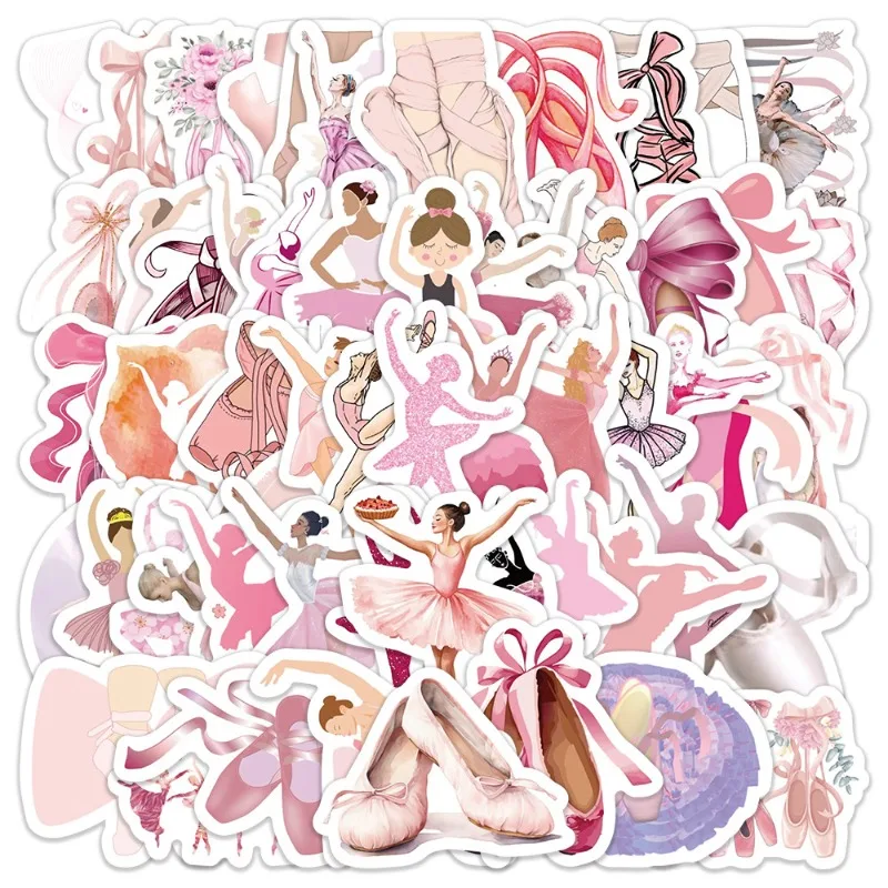 

60pcs Cartoon Cute Pink Ballet Personality Doodle Decorative Stickers