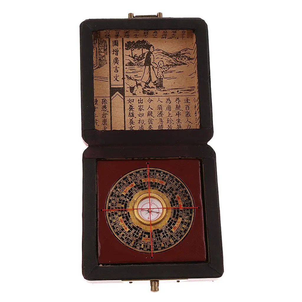 Geomantic Compass Bakelite Feng Shui Tools Professional Luo Pan with Wood Box Compact Set for Room Layout