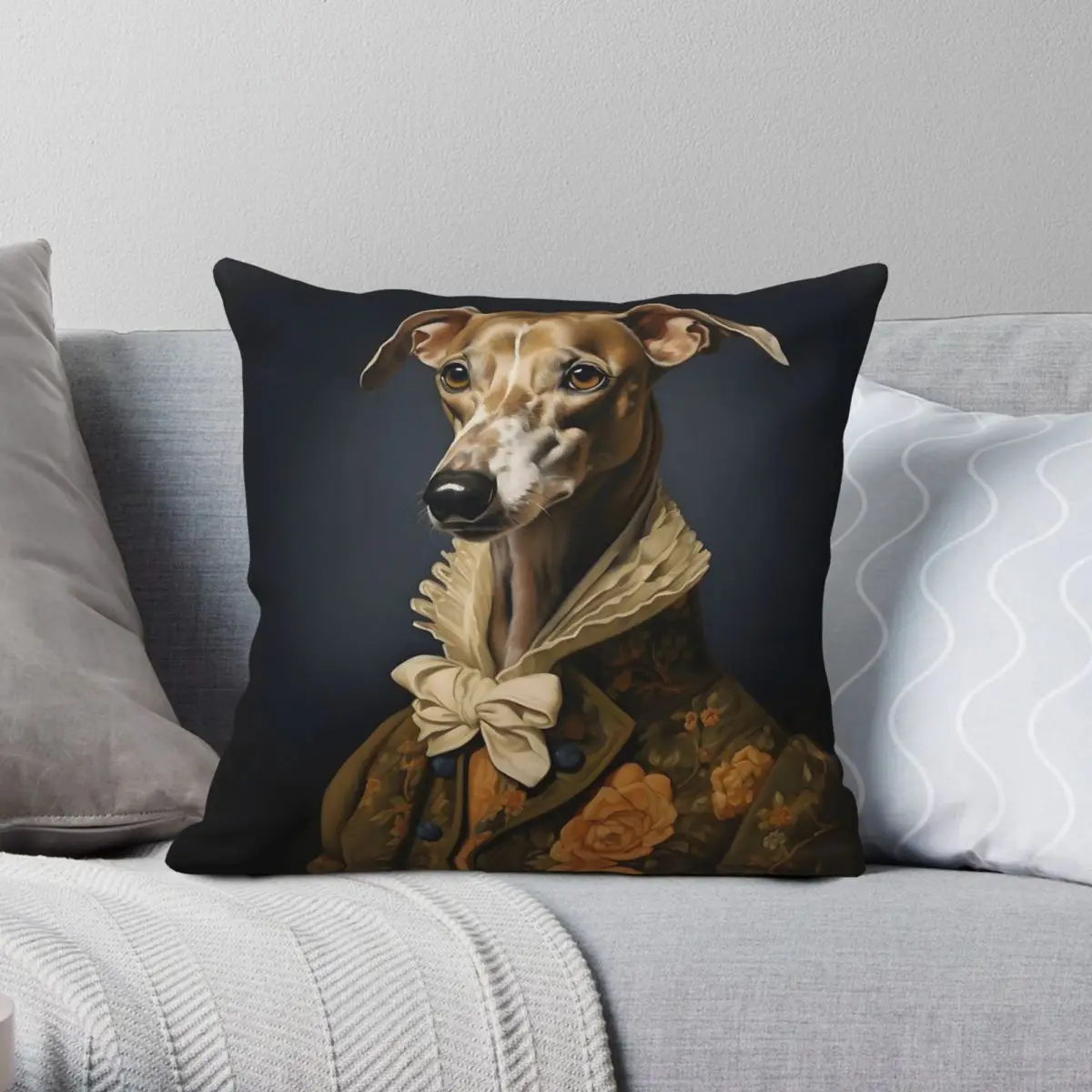 Aristocratic Greyhound Portrait Pillowcase Polyester Linen Velvet Printed Zip Decor Throw Pillow Case Bed Cushion Cover