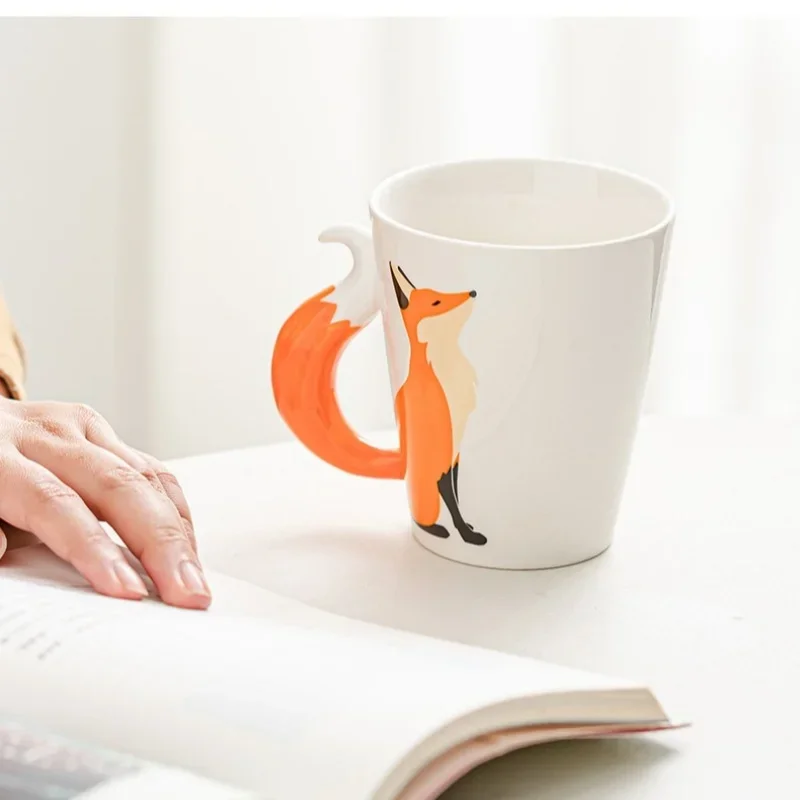 360ML 3D Fox Ceramic Cups Cartoon Animal Pattern Coffee Mugs Afternoon Tea Anti-scalding Milk Mug Home Office Kid Gifts Cup view 6