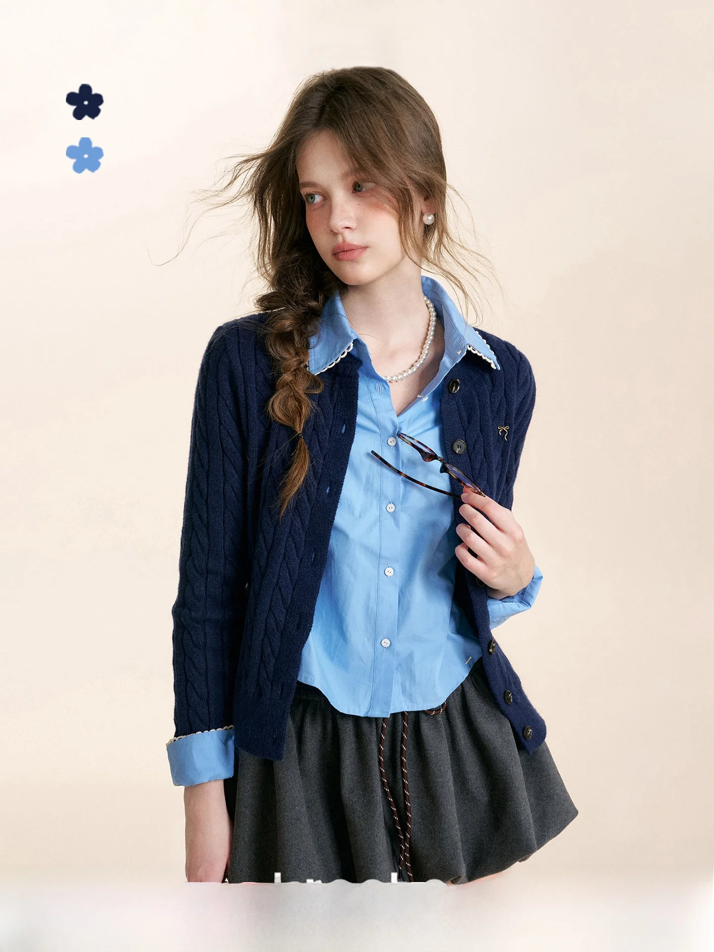 

Kroche Winter Letter Knot round Ne Loose Knitted Cardigan Casual Sle Polyester Fiber Long Sve Regular Length