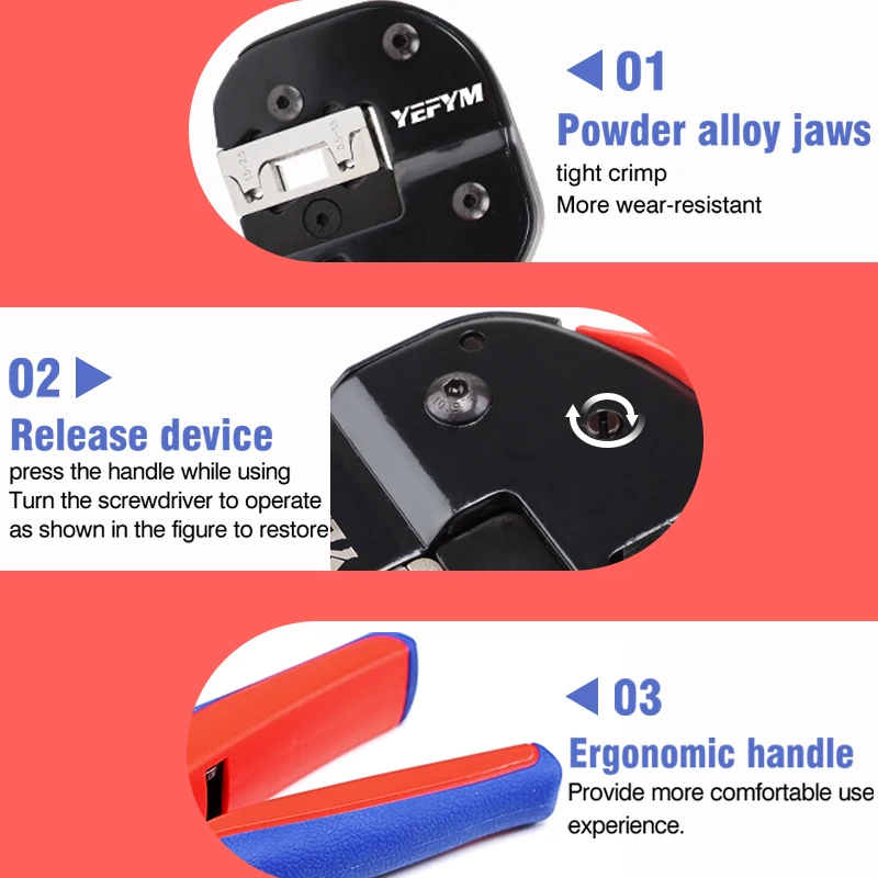 4.8/6.3 أطراف توصيل العلم أداة تجعيد السقاطة YFP-056FL كماشة تجعيد L نوع المجرف موصل 0.5-2.5mm2(20-13AWG)