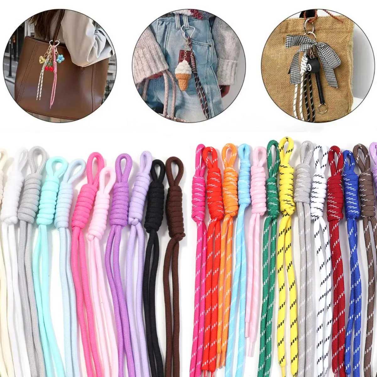 5 Stück bunte geflochtene Schlüsselbänder, handgefertigte Knoten-Nylonschnur für DIY-Schlüsselanhänger, Taschen, Telefone, Spielzeug, DIY-Basteldekoration, Zubehör – Detail 6