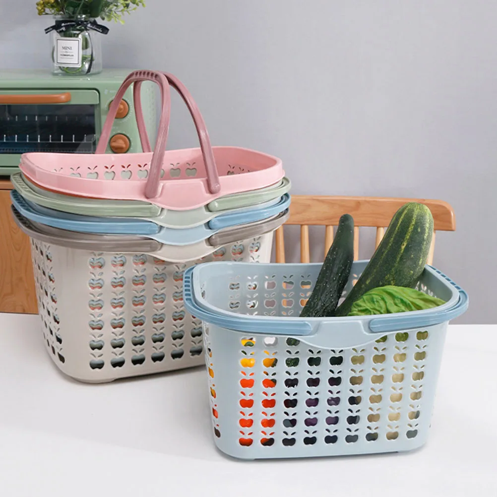 

Plastic Shopping Basket Handhold Supermarket Basket Kitchen Fruit Vegetable Basket Storage Holder Desktop Sundries Organizer