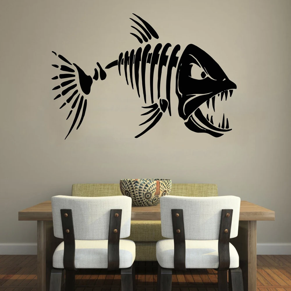 Skeleton Fish Fishing Wall Decal Vinyl Fishbone Kitchen Cafe Сanteen Decor Wall Sticker Home Interior Decor Art Design A244