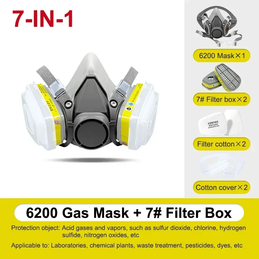 6200 Gas Mask Combination Vehicle Painting Spray Filter Box 6001/6002 Orgainc Acid Vapors Formaldehyde Protection Respirator