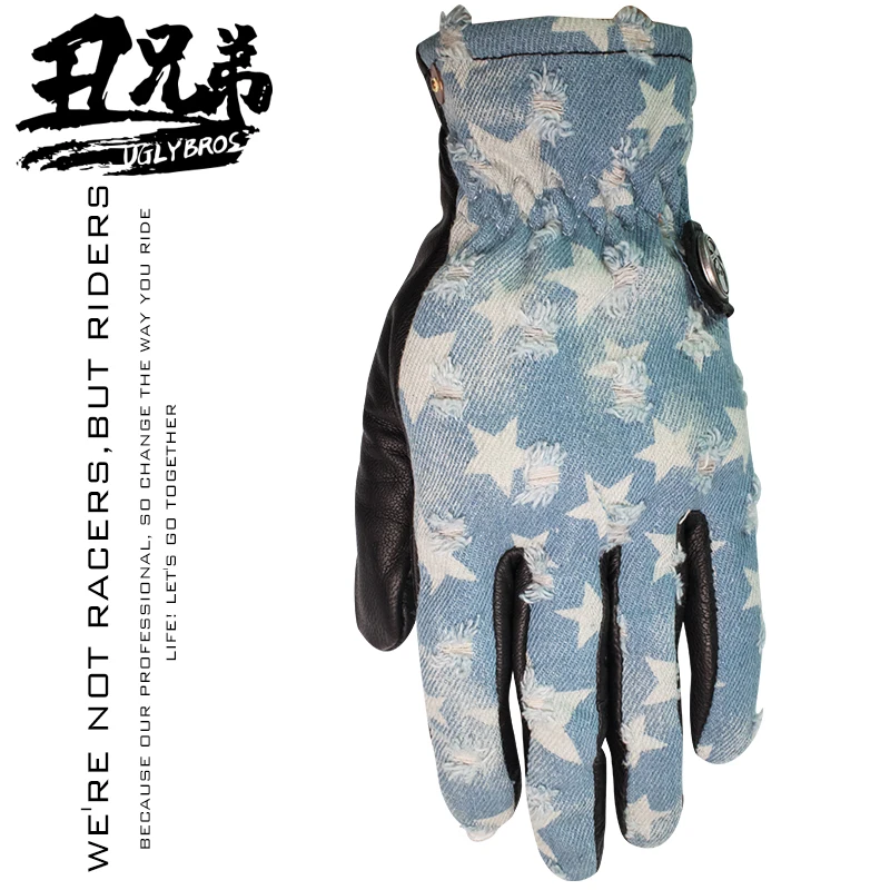 

Uglybros Denim Motorcycle Riding Gloves Leather Men Women Retro Moto Gloves Touch Screen Protective for Motorbike Guantes Moto