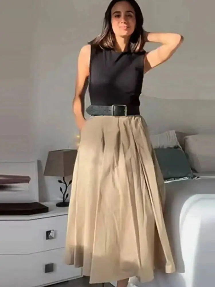 2025 mulher vestidos cinto plissado midi vestido feminino sem mangas vestido de verão mulher vestidos de festa de malha para mulher vestido de verão gzu0