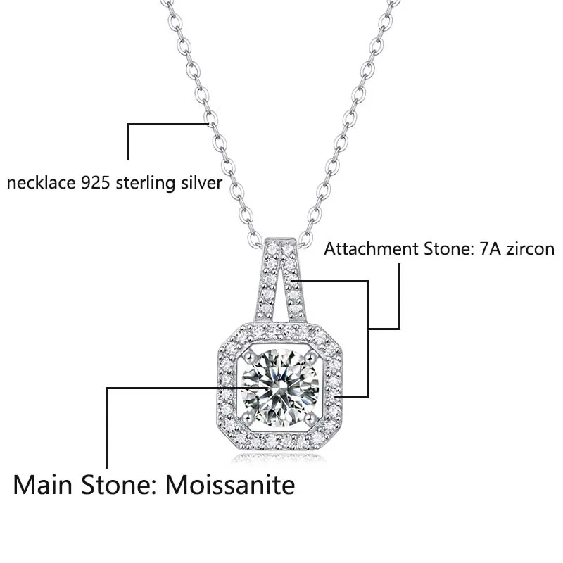 Prawdziwe 1Carat/2 Carat Moissanite naszyjnik 100% 925 srebro wisiorek naszyjniki Pass Lab diament Test kamień luksusowy Choker