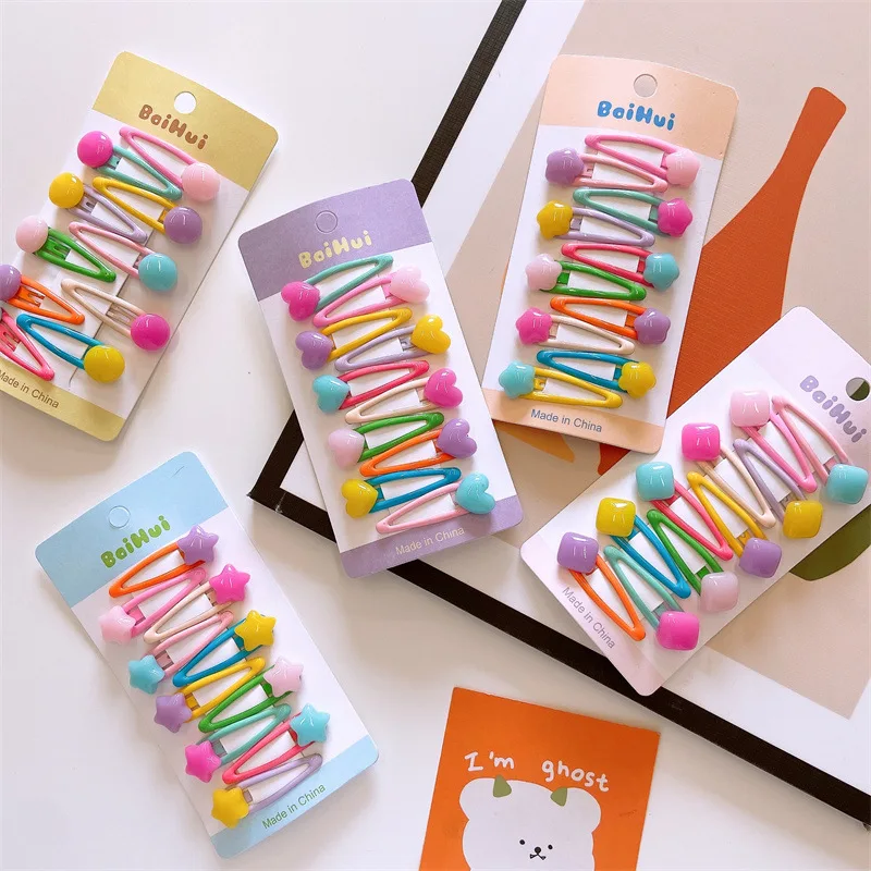 10pcs/set Cute Colorful snap hair clips for girls heart hairclip baby kawaii star clips princess hair pins kids hair accesories