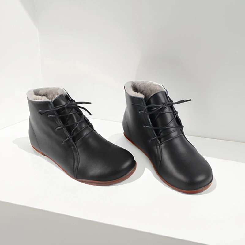 

Ankle Winter Boots Women Cowhide Leather Casual Comfortable Soft Barefoot Ballerina Shoes Boots Handmade