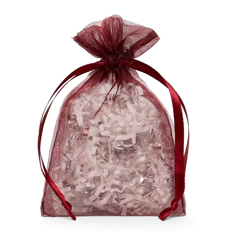 GiftsEden, 100 pièces, 7 tailles, sac en organza bordeaux de qualité supérieure, pochette en organza bordeaux, sac cadeau en organza bordeaux, pochette cadeau