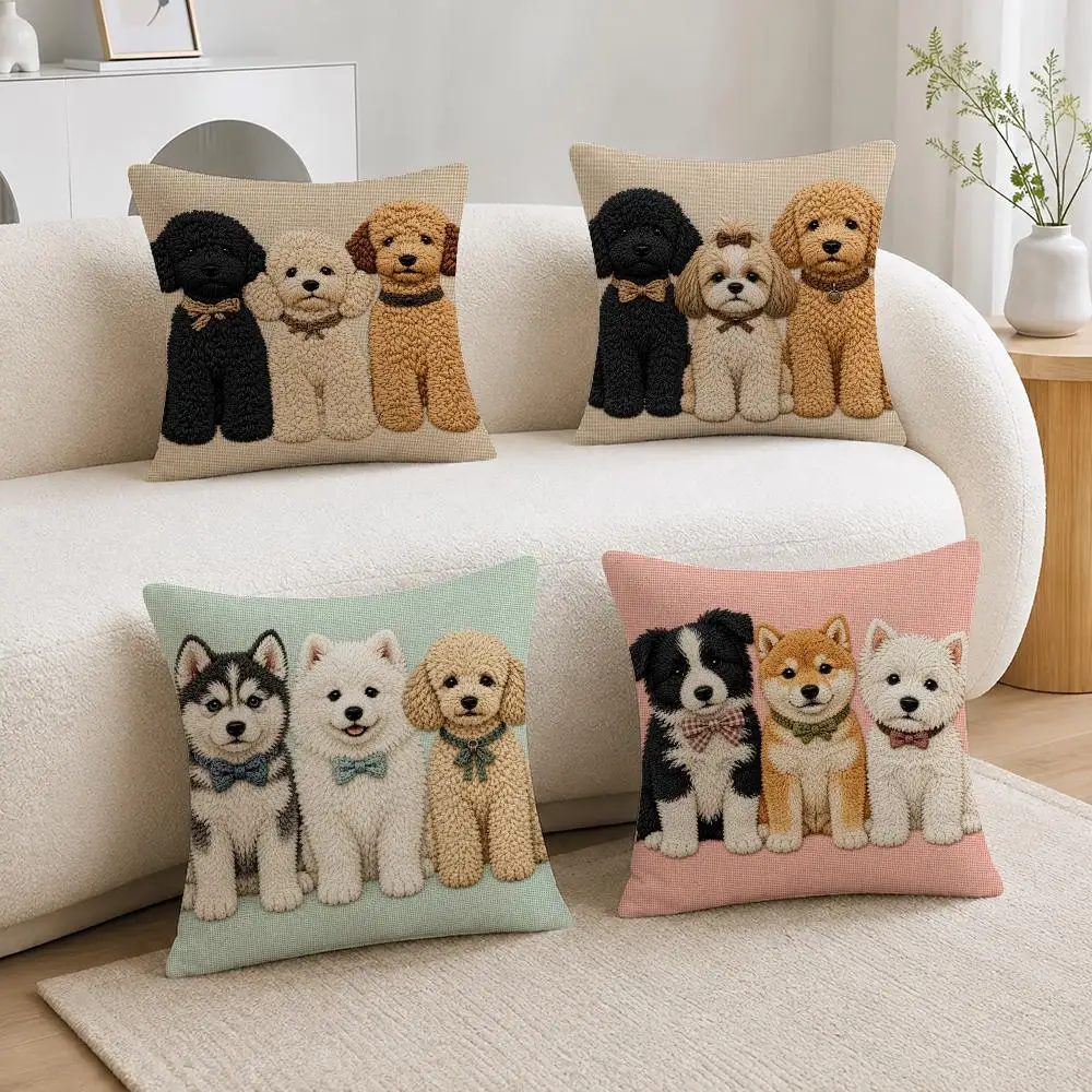 Cute Pet 2d flat printing cute Dogs Cushion Cover Soft Fluffy Short Plush  Pillow Case  Sofa Bed Home Decor