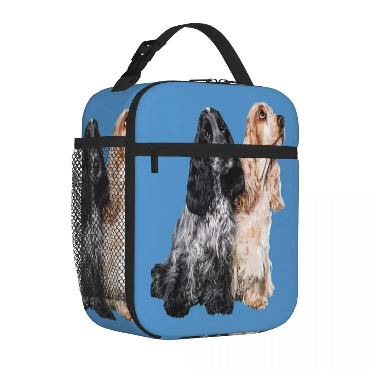 Bolsa de almuerzo ligera y moderna con diseño de cachorros Cocker Spaniel azules y naranjas, ideal para llevar snacks para mascotas, gran capacidad, la más vendida