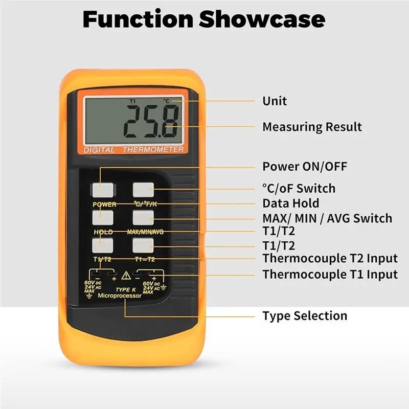 AB46-Thermocouple K Type Digital Thermometer,Dual Channels Thermocouple Temperature Tester Display Function