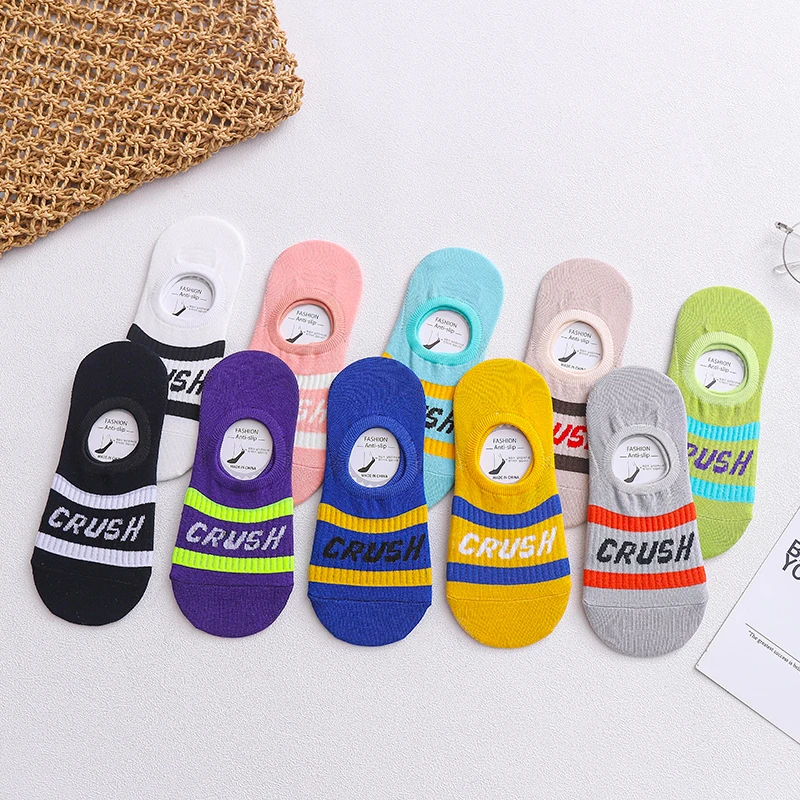 

5 Pairs Korean Japanese Women Socks Spring Summer Crush Sock Candy Colors Stripe Invisible Socks Female Shallow Mouth Boat Socks